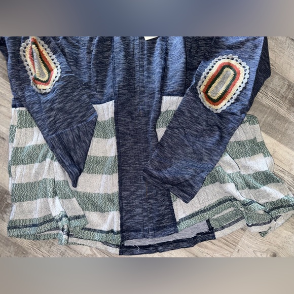 NWT ODDY Women's Blue Full Frontal Zip Stripped Boho Hoodie Sweater Size S - Picture 9 of 12